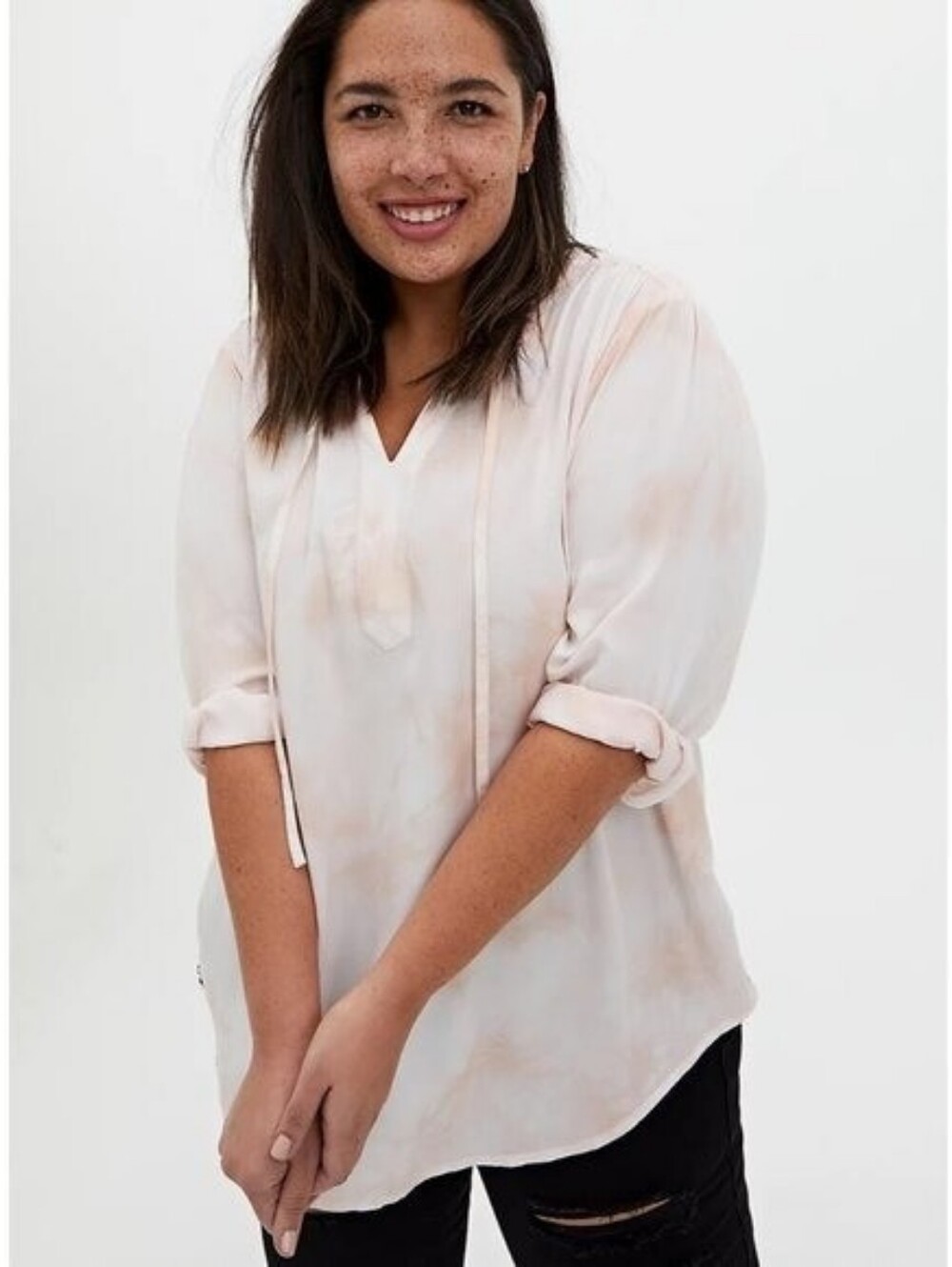 NWT Torrid Tie Dye Twill Peasant Top Lightweight Dusty Coral Plus Size 2 2x